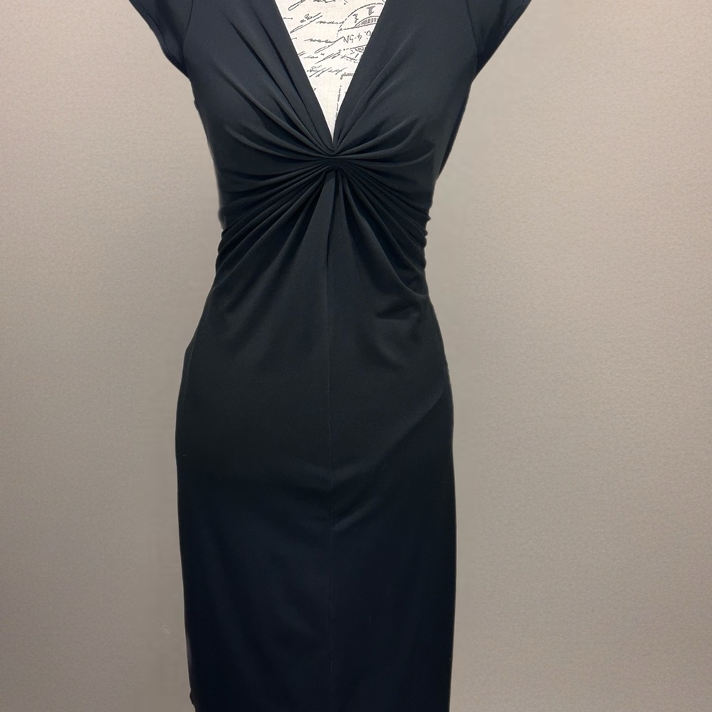 Vintage 90's Maggy London Petites Black Ruched V-Neck Dress NWT Sz 12P